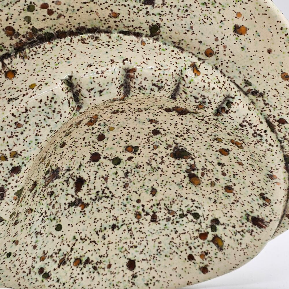 Mid Century Modern Atomic Ashtray, Vintage 70s Ceramic Ashtray Speckled Design - Picture 3 of 7